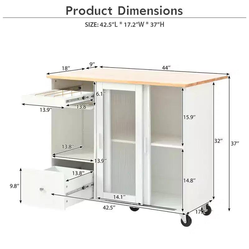 Desserte de cuisine roulante TROPOW avec éclairage LED, îlot de cuisine avec étagère réglable et 2 tiroirs de rangement, îlot sur roulettes