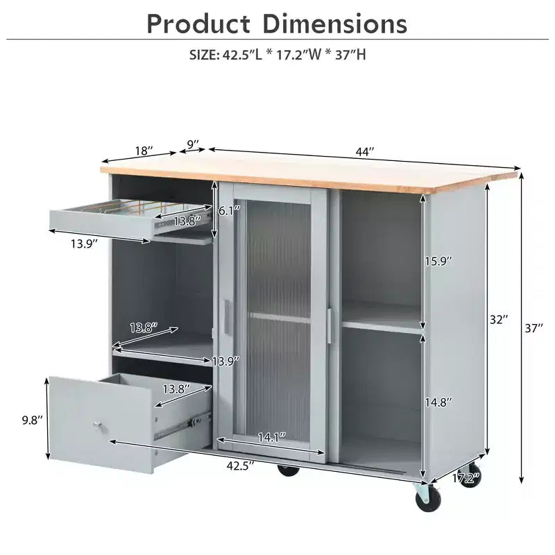 Desserte de cuisine roulante TROPOW avec éclairage LED, îlot de cuisine avec étagère réglable et 2 tiroirs de rangement, îlot sur roulettes