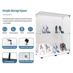 MAYEERTY Vitrine en verre trempé, armoire à vin, classeur, bande lumineuse Bluetooth, roulettes pivotantes verrouillables, salon, chambre, bureau, blanc