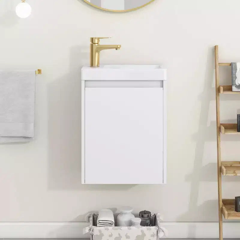 Meuble-lavabo TROPOW 16 avec lavabo, meuble sous-vasque avec portes à fermeture douce, meuble-lavabo mural suspendu pour petits espaces