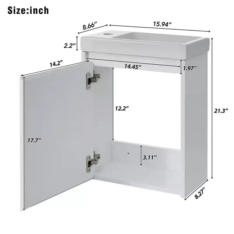Meuble-lavabo TROPOW 16 avec lavabo, meuble sous-vasque avec portes à fermeture douce, meuble-lavabo mural suspendu pour petits espaces