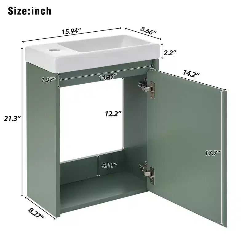 Meuble-lavabo TROPOW 16 avec lavabo, meuble sous-vasque avec portes à fermeture douce, meuble-lavabo mural suspendu pour petits espaces