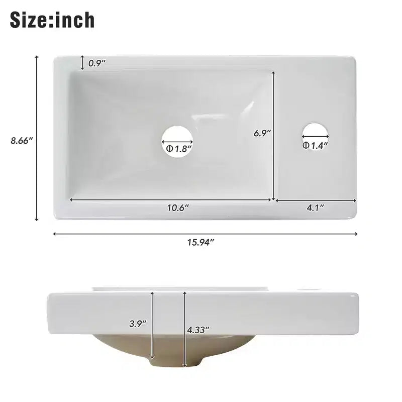 Meuble-lavabo TROPOW 16 avec lavabo, meuble sous-vasque avec portes à fermeture douce, meuble-lavabo mural suspendu pour petits espaces