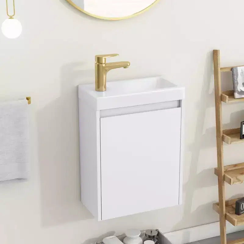 Meuble-lavabo TROPOW 16 avec lavabo, meuble sous-vasque avec portes à fermeture douce, meuble-lavabo mural suspendu pour petits espaces