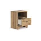 Signature Design by Ashley Bestmere Table de chevet à un tiroir – Finition grain de chêne brun chaud, chargement USB-A et USB-C, rangement à étagère ouverte