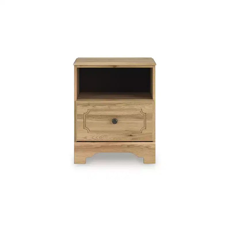 Signature Design by Ashley Bestmere Table de chevet à un tiroir – Finition grain de chêne brun chaud, chargement USB-A et USB-C, rangement à étagère ouverte