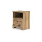 Signature Design by Ashley Bestmere Table de chevet à un tiroir – Finition grain de chêne brun chaud, chargement USB-A et USB-C, rangement à étagère ouverte