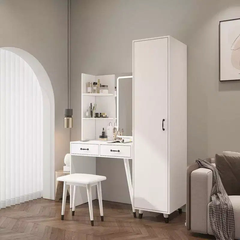 Ensemble coiffeuse Karl Home White et armoire étroite