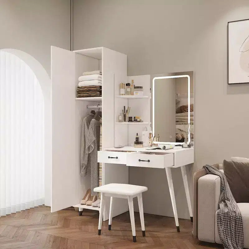 Ensemble coiffeuse Karl Home White et armoire étroite