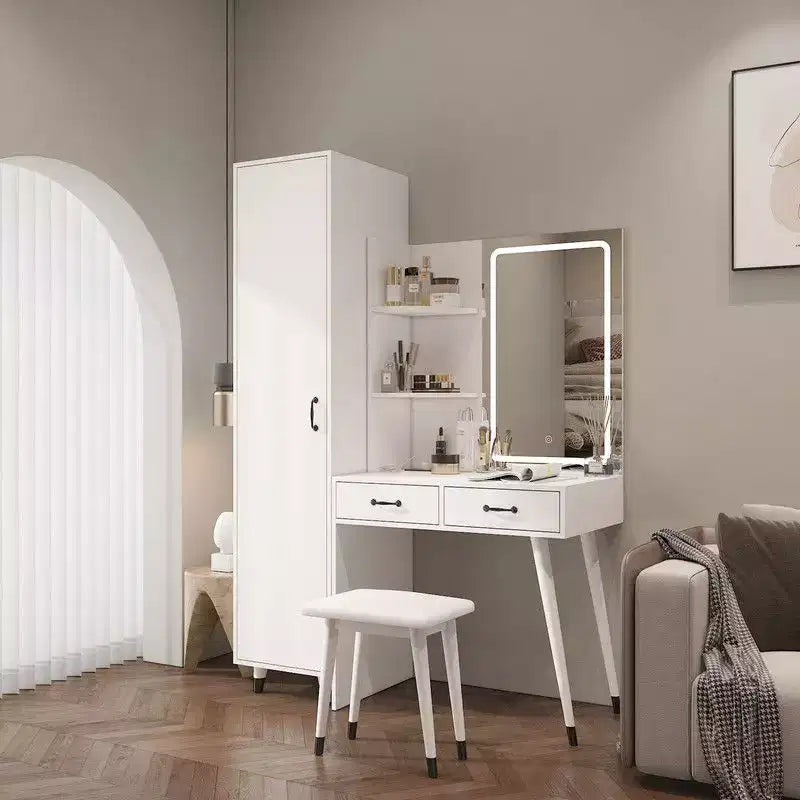 Ensemble coiffeuse Karl Home White et armoire étroite