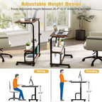Table d'appoint à roulettes et réglable en hauteur, avec station de charge, 2 ports USB et prises, en bois PB 15MM P2 et acier - Marron