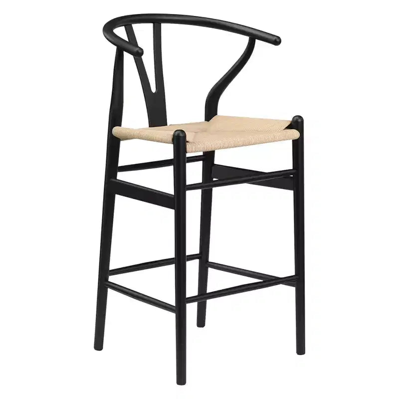 MAYEERTY Tabouret de bar tissé Wishbone entièrement assemblé beige moderne et robuste pour îlot de cuisine