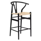 MAYEERTY Tabouret de bar tissé Wishbone entièrement assemblé beige moderne et robuste pour îlot de cuisine