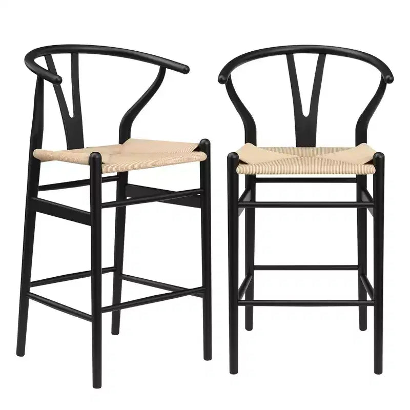 MAYEERTY Tabouret de bar tissé Wishbone entièrement assemblé beige moderne et robuste pour îlot de cuisine