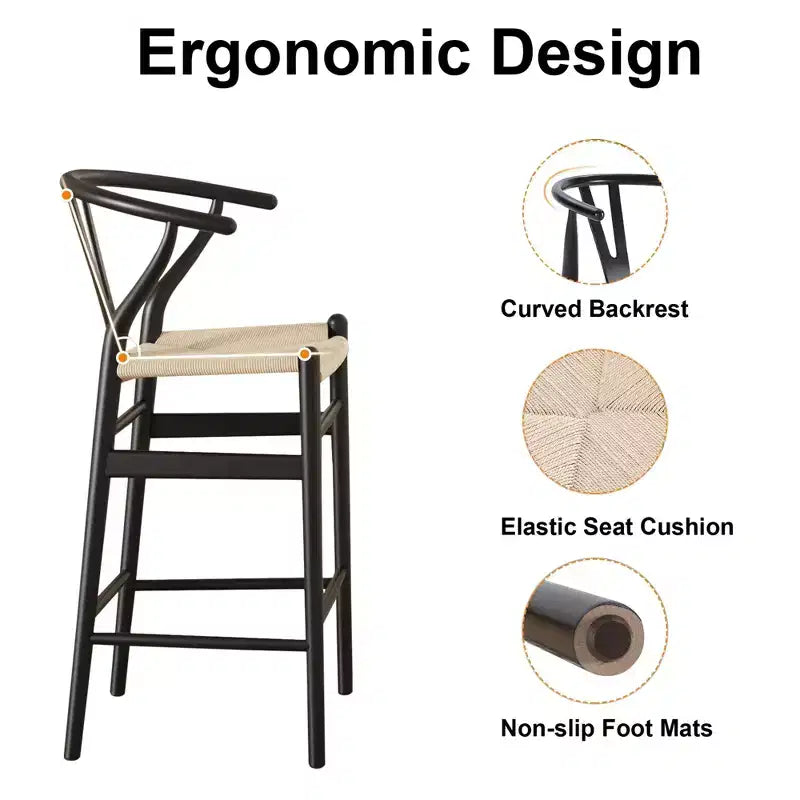 MAYEERTY Tabouret de bar tissé Wishbone entièrement assemblé beige moderne et robuste pour îlot de cuisine