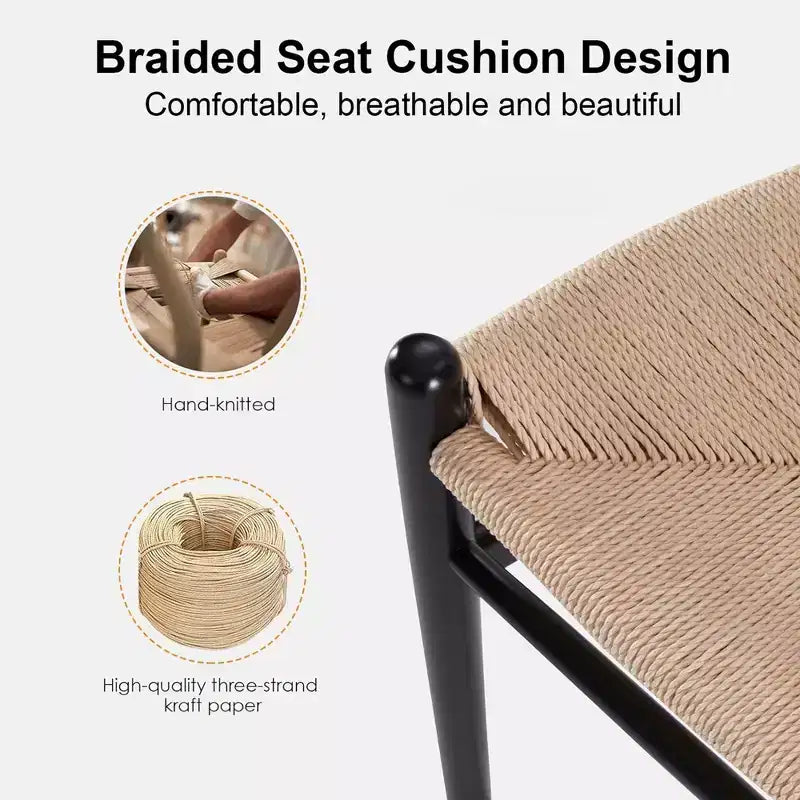 MAYEERTY Tabouret de bar tissé Wishbone entièrement assemblé beige moderne et robuste pour îlot de cuisine