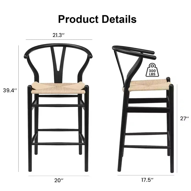 MAYEERTY Tabouret de bar tissé Wishbone entièrement assemblé beige moderne et robuste pour îlot de cuisine