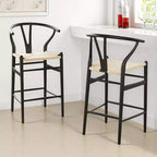 MAYEERTY Tabouret de bar tissé Wishbone entièrement assemblé beige moderne et robuste pour îlot de cuisine