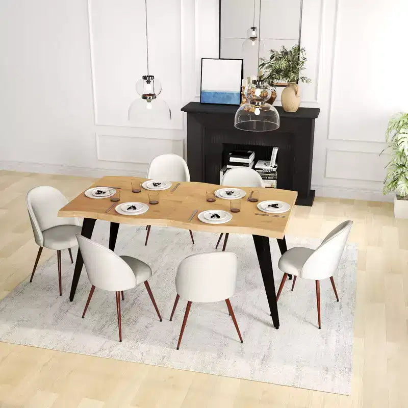 Homy Casa Table de salle à manger rectangulaire pour 6 personnes, 63 po, aspect bois moderne avec pieds en métal noir