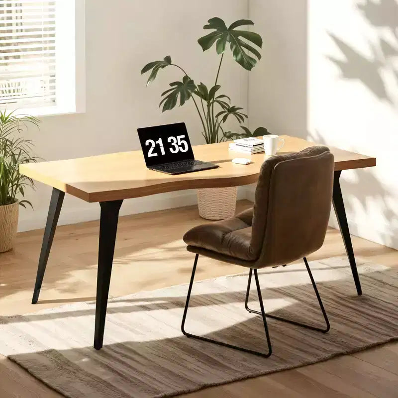 Homy Casa Table de salle à manger rectangulaire pour 6 personnes, 63 po, aspect bois moderne avec pieds en métal noir