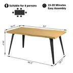 Homy Casa Table de salle à manger rectangulaire pour 6 personnes, 63 po, aspect bois moderne avec pieds en métal noir