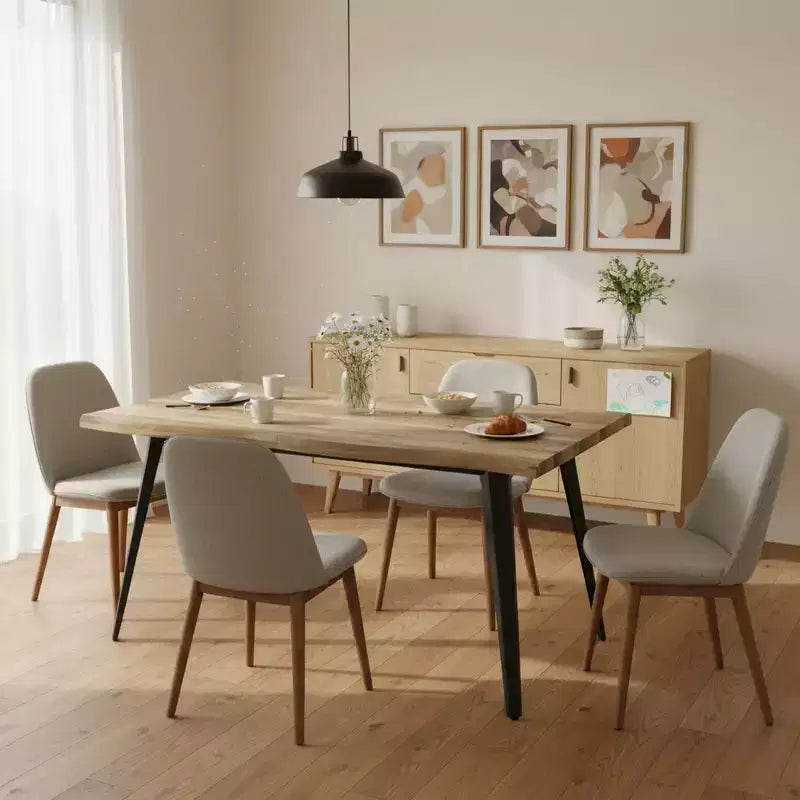 Homy Casa Table de salle à manger rectangulaire pour 6 personnes, 63 po, aspect bois moderne avec pieds en métal noir