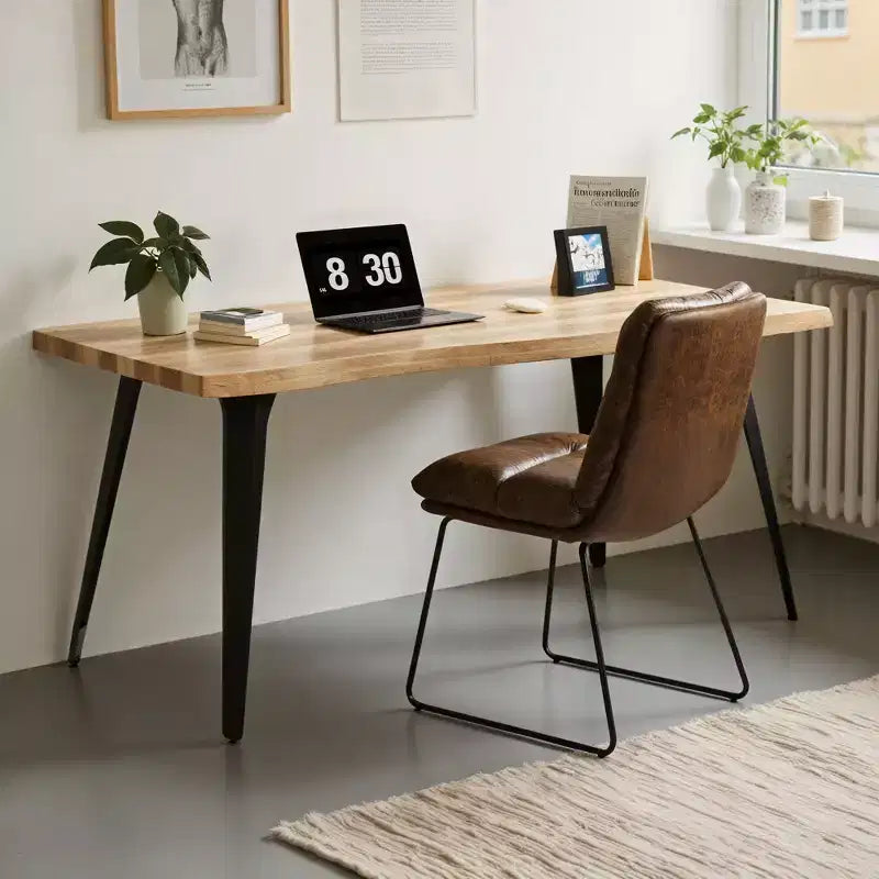 Homy Casa Table de salle à manger rectangulaire pour 6 personnes, 63 po, aspect bois moderne avec pieds en métal noir