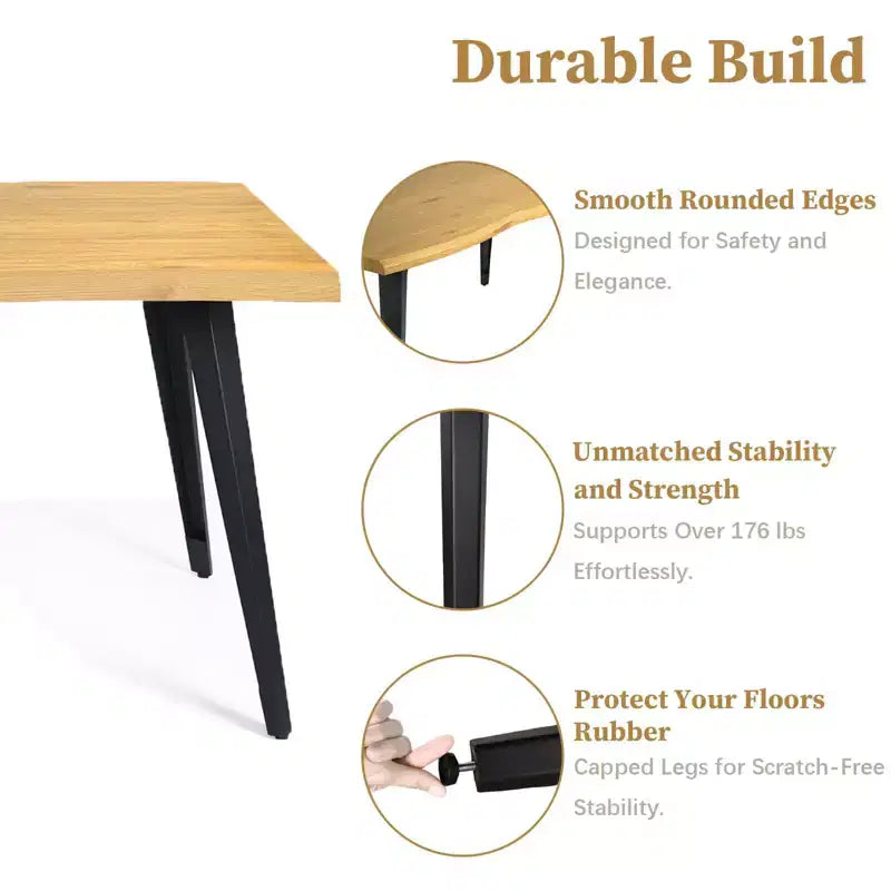 Homy Casa Table de salle à manger rectangulaire pour 6 personnes, 63 po, aspect bois moderne avec pieds en métal noir