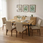 Homy Casa Table de salle à manger rectangulaire pour 6 personnes, 63 po, aspect bois moderne avec pieds en métal noir