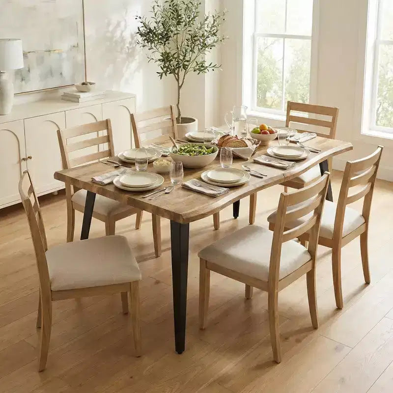 Homy Casa Table de salle à manger rectangulaire pour 6 personnes, 63 po, aspect bois moderne avec pieds en métal noir