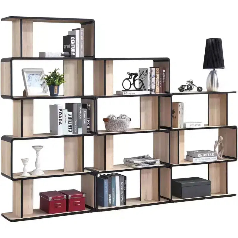 Kings Brand Furniture Nathan – Ensemble de 3 bibliothèques avec étagères à 3, 4 et 5 niveaux, présentoir et rangement modernes en bois de chêne/noir