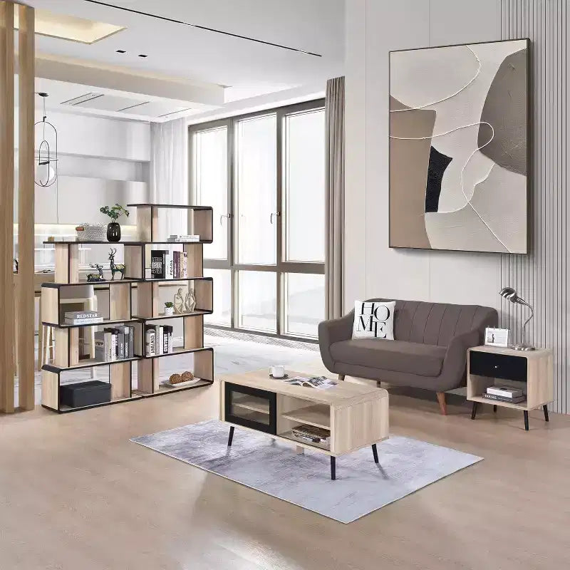 Kings Brand Furniture Nathan – Ensemble de 3 bibliothèques avec étagères à 3, 4 et 5 niveaux, présentoir et rangement modernes en bois de chêne/noir