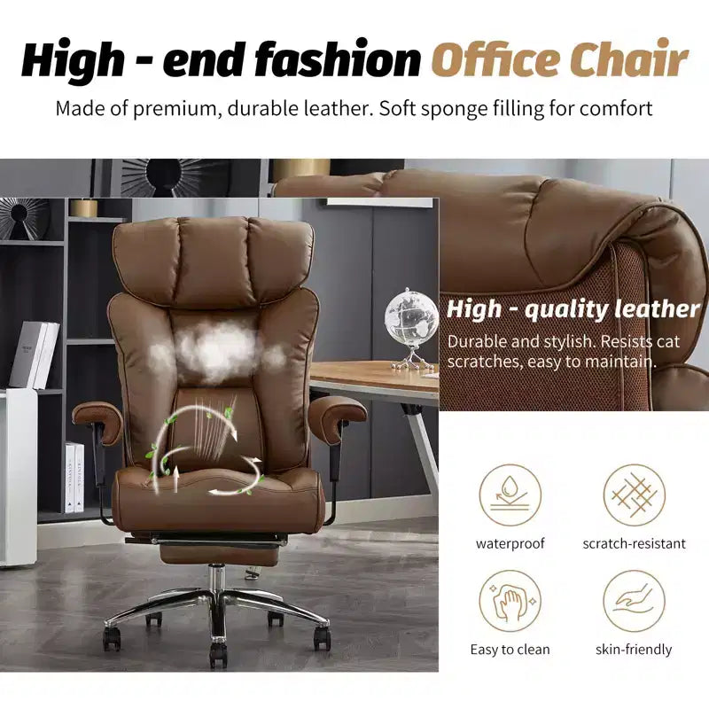 Fauteuil de bureau ergonomique Efomao 450 LBS avec repose-pieds, fauteuil de direction en cuir PU à dossier haut avec support lombaire et accoudoirs réglables