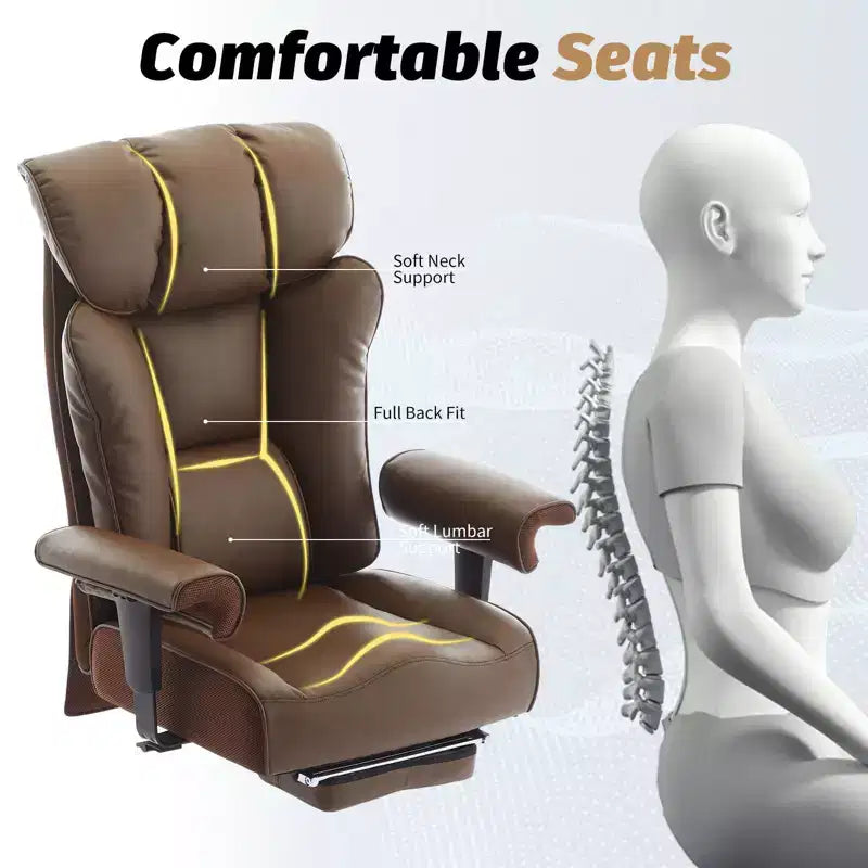 Fauteuil de bureau ergonomique Efomao 450 LBS avec repose-pieds, fauteuil de direction en cuir PU à dossier haut avec support lombaire et accoudoirs réglables