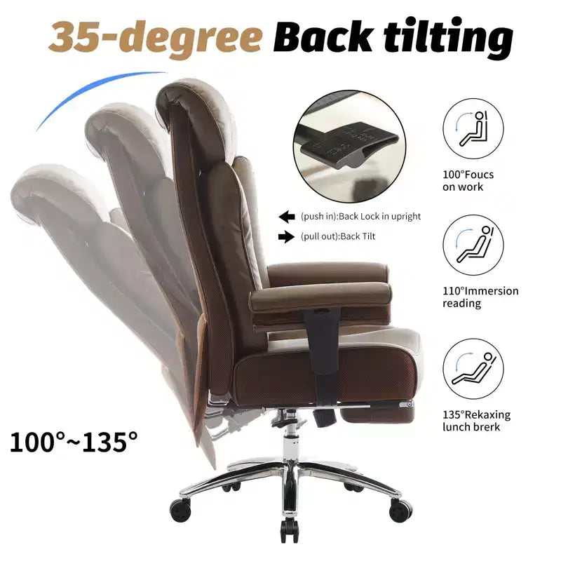 Fauteuil de bureau ergonomique Efomao 450 LBS avec repose-pieds, fauteuil de direction en cuir PU à dossier haut avec support lombaire et accoudoirs réglables