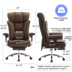 Fauteuil de bureau ergonomique Efomao 450 LBS avec repose-pieds, fauteuil de direction en cuir PU à dossier haut avec support lombaire et accoudoirs réglables