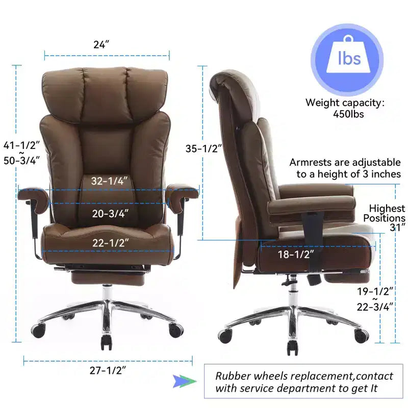 Fauteuil de bureau ergonomique Efomao 450 LBS avec repose-pieds, fauteuil de direction en cuir PU à dossier haut avec support lombaire et accoudoirs réglables
