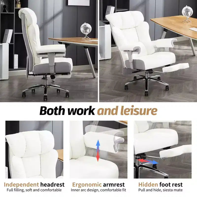 Fauteuil de bureau ergonomique Efomao 450 LBS avec repose-pieds, fauteuil de direction en cuir PU à dossier haut avec support lombaire et accoudoirs réglables