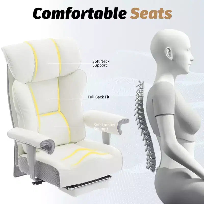 Fauteuil de bureau ergonomique Efomao 450 LBS avec repose-pieds, fauteuil de direction en cuir PU à dossier haut avec support lombaire et accoudoirs réglables