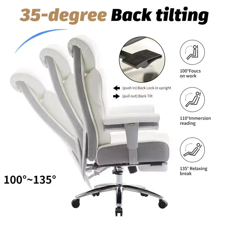 Fauteuil de bureau ergonomique Efomao 450 LBS avec repose-pieds, fauteuil de direction en cuir PU à dossier haut avec support lombaire et accoudoirs réglables