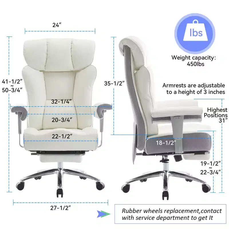 Fauteuil de bureau ergonomique Efomao 450 LBS avec repose-pieds, fauteuil de direction en cuir PU à dossier haut avec support lombaire et accoudoirs réglables