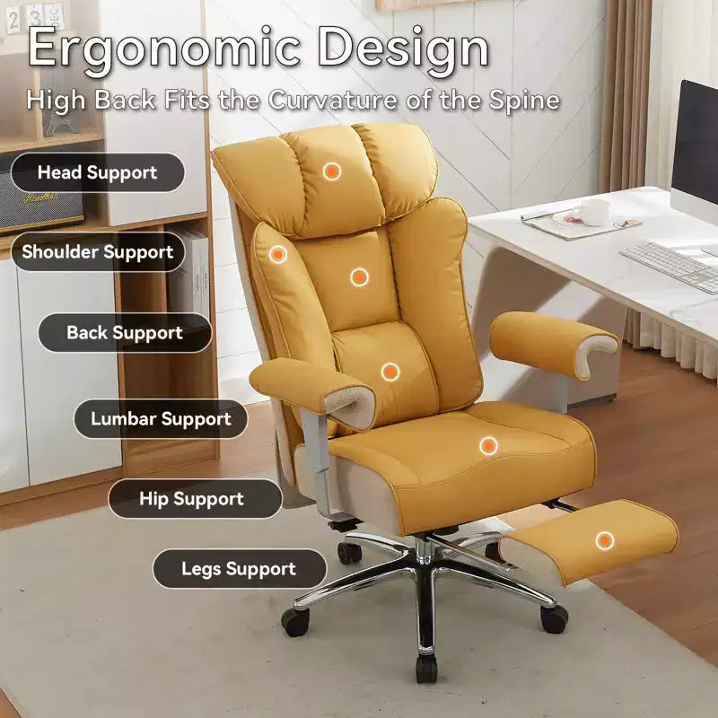 Fauteuil de bureau ergonomique Efomao 450 LBS avec repose-pieds, fauteuil de direction en cuir PU à dossier haut avec support lombaire et accoudoirs réglables