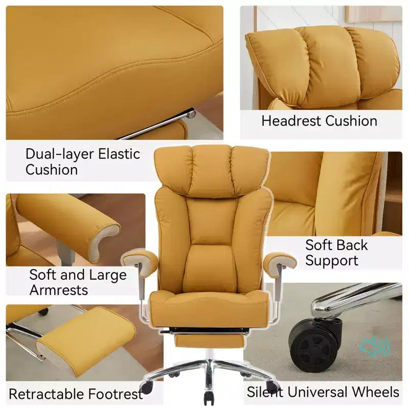 Fauteuil de bureau ergonomique Efomao 450 LBS avec repose-pieds, fauteuil de direction en cuir PU à dossier haut avec support lombaire et accoudoirs réglables