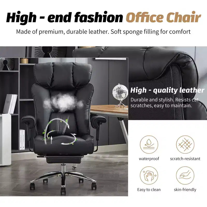 Fauteuil de bureau ergonomique Efomao 450 LBS avec repose-pieds, fauteuil de direction en cuir PU à dossier haut avec support lombaire et accoudoirs réglables