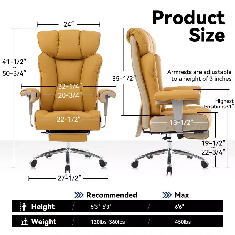 Fauteuil de bureau ergonomique Efomao 450 LBS avec repose-pieds, fauteuil de direction en cuir PU à dossier haut avec support lombaire et accoudoirs réglables