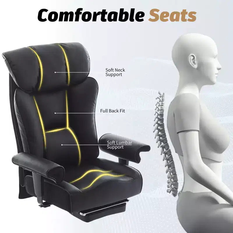 Fauteuil de bureau ergonomique Efomao 450 LBS avec repose-pieds, fauteuil de direction en cuir PU à dossier haut avec support lombaire et accoudoirs réglables
