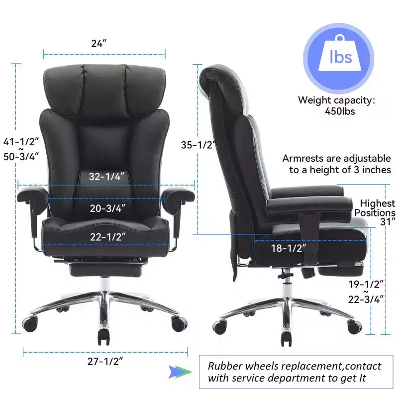 Fauteuil de bureau ergonomique Efomao 450 LBS avec repose-pieds, fauteuil de direction en cuir PU à dossier haut avec support lombaire et accoudoirs réglables