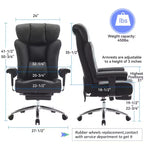 Fauteuil de bureau ergonomique Efomao 450 LBS avec repose-pieds, fauteuil de direction en cuir PU à dossier haut avec support lombaire et accoudoirs réglables