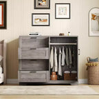 Commode en bois de 43,3 H avec placard de rangement, armoire de penderie avec 4 tiroirs et 2 portes