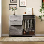 Commode en bois de 43,3 H avec placard de rangement, armoire de penderie avec 4 tiroirs et 2 portes